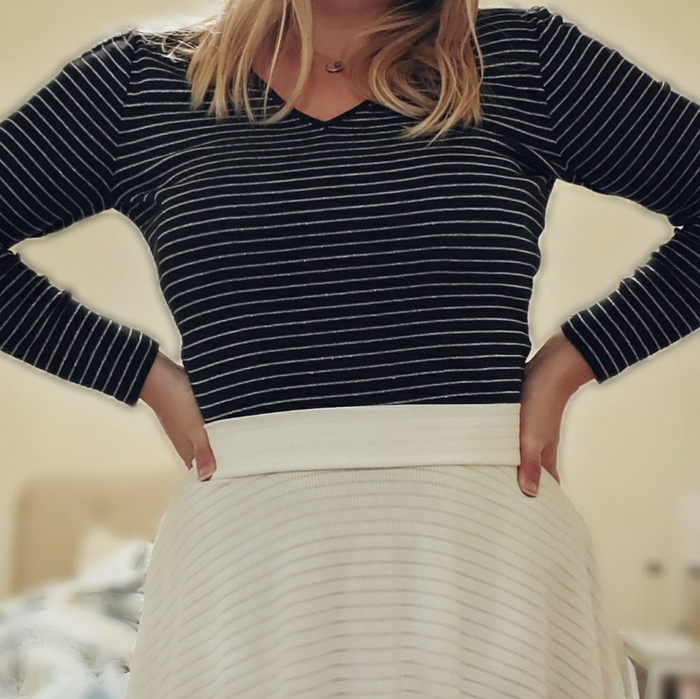 Black and silver sparkly striped shirt